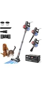 Intercleaner Corded Vacuum Cleaner, 17KPa Powerful Suction with 600W Motor, 10 in 1 Lightweight Bagless Stick Vac with Handheld, Ultra Quiet, for Hardwood Floor Marble Tile Car Pet Hair