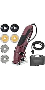 Mini Circular Saw Set, Handheld Circular Saw Corded 3400RMP 400W 110V Max Cutting Depth ½ Inch/12mm w/6 Blades, Multifunction Compact Circular Saw for Wood Drywall Tile Soft Metal PVC Pipe