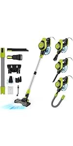 Intercleaner Corded Vacuum Cleaner, 15KPa Powerful Suction with 400W Motor, 12 in 1 Lightweight Bagless Stick Vac with Handheld, Ultra Quiet, for Hardwood Floor Carpet Car Pet Hair