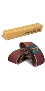 POWERTEC 3 x 21 Inch Sanding Belts, 10PK, 80 Grits Aluminum Oxide Sandpaper, 3x21 Sanding Belt for Portable Belt Sander, Woodworking, Paint Sanding, Metalworking, Rust Removal, Polishing (110430)