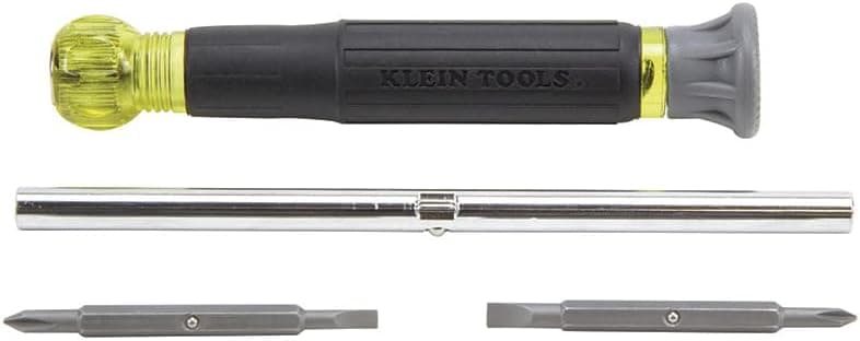Klein Tools 32581 4-in-1 Electronics Screwdriver Set with 2 Slotted, 2 Phillips Precision Machined Bits, Ideal for Terminal Blocks