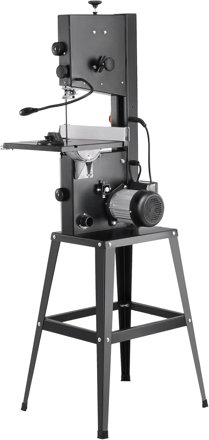 VEVOR Band Saw with Stand, 10-Inch, 560 & 1100 RPM Two-Speed Benchtop Bandsaw, 370W 1/2HP Motor with Metal Stand Optimized Work Light Workbench Fence and Miter Gauge, for Woodworking Aluminum Plastic