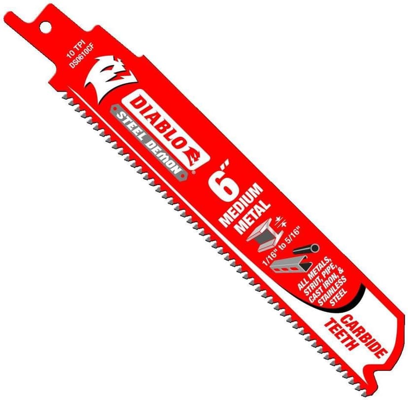 Diablo Steel Demon Carbide Teeth Reciprocating Saw Blades for Medium Metal - 6" Length, 10 TPI, 3-Pack - DS0610CF3