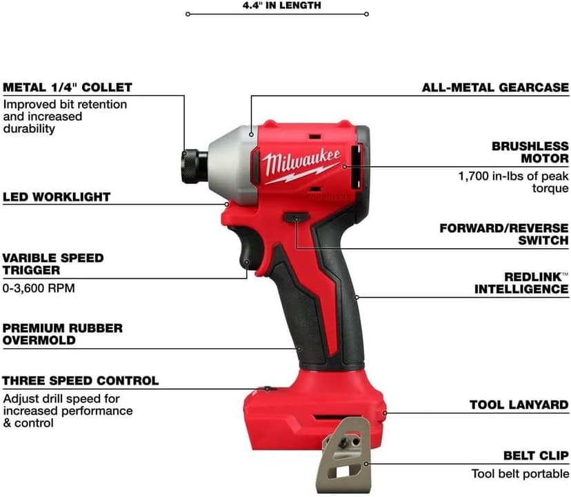 Milwaukee Electric - M18 Compact BRUSHLESS 1/4 INCH HEX 3-Speed Impact