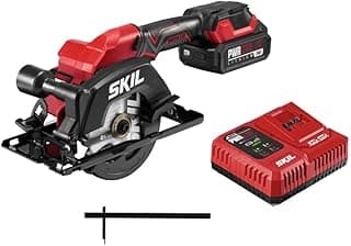 Skil PWRCORE 20 Brushless 20V 4-1/2 in. Compact Lightweight One-Hand Circular Saw Kit with Up to 6,000 RPM Includes 2.0Ah PWR CORE 20 Lithium Battery and Charger - CR5435B-10, Red