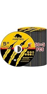 Cut Off Wheels 4-1/2", PRETEC 50+5 Pack Metal Cutting Wheel,Thin 4.5” Metal & Stainless Steel Fast Cutting Discs for Angle Grinder - 7/8" Arbor Hole