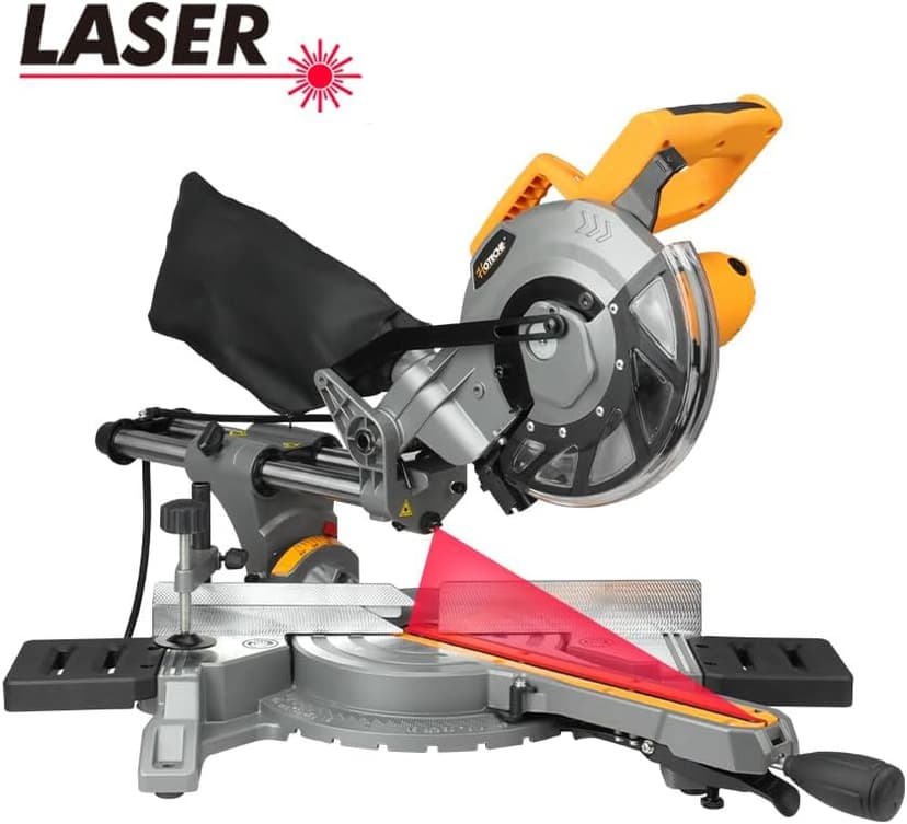 Hoteche 8-1/4-Inch Miter Saw 12.5A Sliding Compound Single Bevel Chop Saw with Laser and Blade for Wood and Metal Working