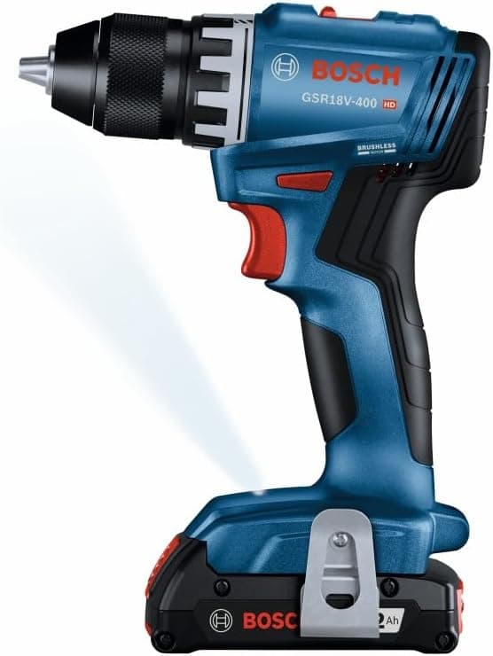 BOSCH GSR18V-400B12 18V Compact Brushless 1/2 In. Drill/Driver Kit with (1) 2.0 Ah SlimPack Battery
