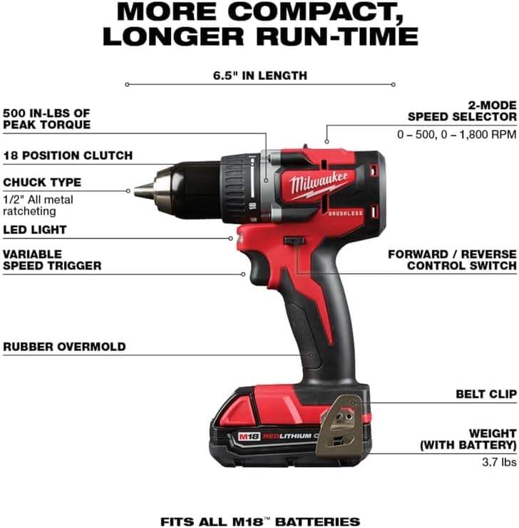 Milwaukee 2892-22CT M18 Compact Brushless 2-Tool Combo Kit, Drill Driver/Impact Driver