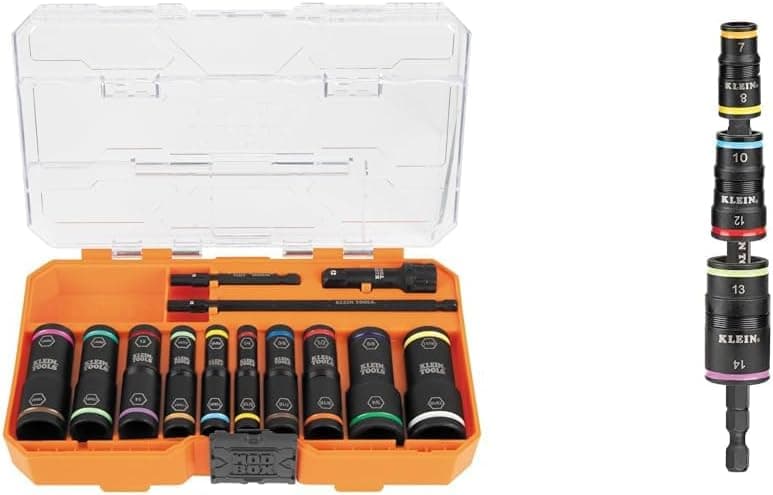 Klein Tools 65239 20-Piece Flip Socket Set with KNECT System and 32933M 6-in-1 Impact Flip Socket Set, 7-14mm