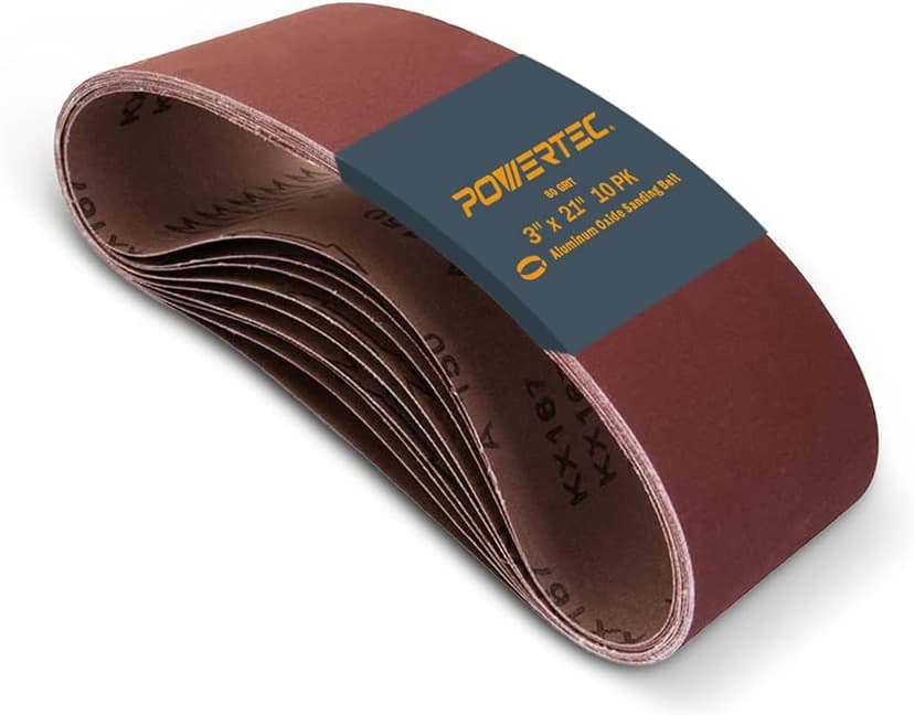 POWERTEC 3 x 21 Inch Sanding Belts, 10PK, 80 Grits Aluminum Oxide Sandpaper, 3x21 Sanding Belt for Portable Belt Sander, Woodworking, Paint Sanding, Metalworking, Rust Removal, Polishing (110430)