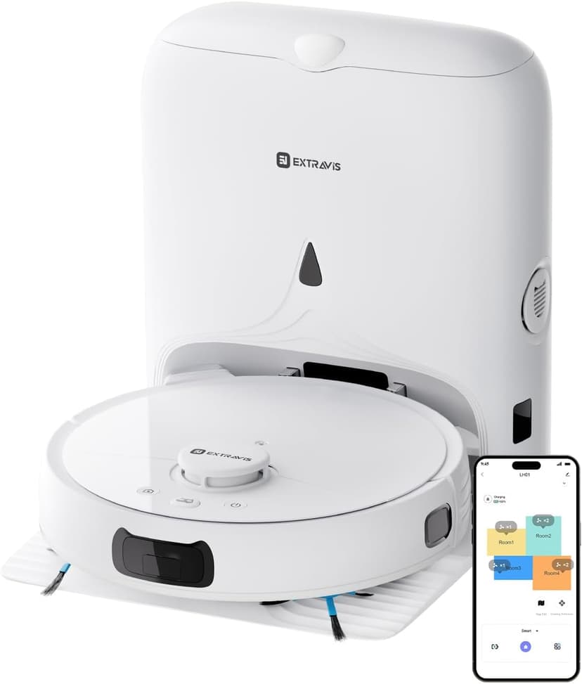 V5 Robot Vacuum and Mop, Self-Emptying Robotic Vacuum Cleaner, 8500Pa Suction, Pet Hair Tangle Cutter, Laser Navigation, Cat Laser, Carpet Detection, Ideal for Hard Floor, Tile, and Carpet