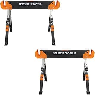 Klein Tools 80178 Folding Saw Horse, Adjustable 26 to 32-Inch Height, 2x4 Support Arms, Heavy Duty Jobsite Table, 2-Pack