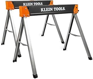 Klein Tools 66187 Folding Saw Horse, Heavy Duty Legs, Metal Saw Horse for Woodworking, Carpenters, Contractors, 2-Pack