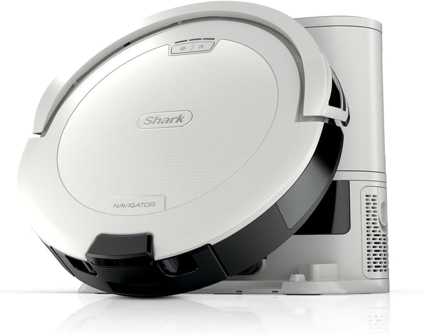 Shark Navigator Robot Vacuum with Bagless 30-Day Capacity Self-Empty Base, Powerful Suction, SmartPath Navigation, Self-Cleaning Brushroll, for Carpets & Hard Floors, White, AV2110S