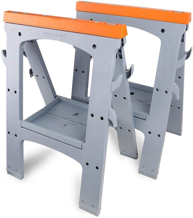 Amazon Basics Rectangular Folding Sawhorse - Set of 2, 900 Pound Capacity, Orange and Grey