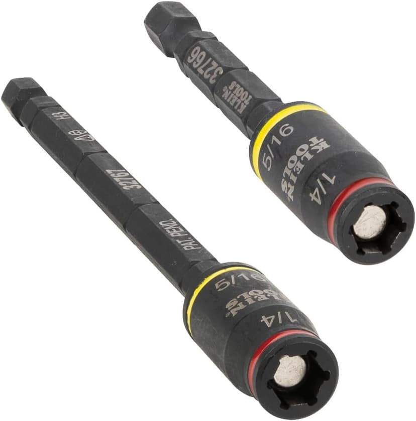 Klein Tools 32768 Impact Driver Set, 3-in-1 SAE Impact Socket and Bit Holder, Flip Socket with Nut Drivers in 1/4 and 5/16 Hex Sizes, 3 and 5-Inch Lengths, 2-Piece
