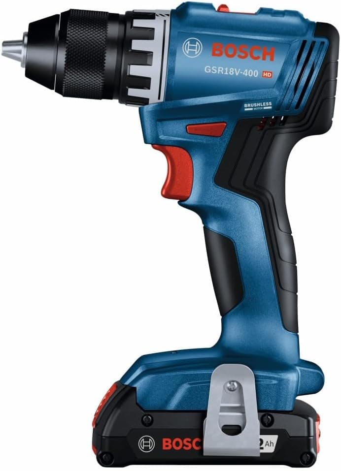 BOSCH GSR18V-400B12 18V Compact Brushless 1/2 In. Drill/Driver Kit with (1) 2.0 Ah SlimPack Battery