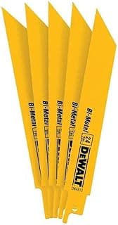 DEWALT Reciprocating Saw Blades, Straight Back, Bi-Metal, 6-Inch 24 TPI, 5-Pack (DW4813)