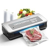 Vacuum Sealer Machine, 90kPa 120W Powerful Food Sealer Build-in Cutter and Bag Storage, Digital Countdown Display, Dry&Moist Mode, Wide Seal, 2 Bag Rolls & 5 Pre-Cut Bags for Food Saver (Silver)