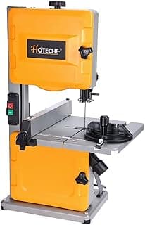 Hoteche 8-Inch Band Saw 2.0A Low Noise Two Cutting Height Table Benchtop with Fence and Miter Gauge for Woodworking, DIY Projects and Precision Cutting, Tilting Range 0-45°