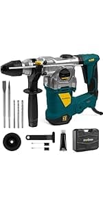Enventor 7.5 Amp Hammer Drill, 1/2 Inch Electric Drill Hammer, 900W 0-3000RPM Variable Speed, 360° Auxiliary Handle, Lightweight Corded Hammer & Drill 2 in 1 Functions with 9pcs Bit for Metal, Wood