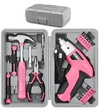 Hi-Spec 35pc Pink Tool Kit with 3.6V USB Electric Screwdriver and Drill Set. Complete Women Tool Set