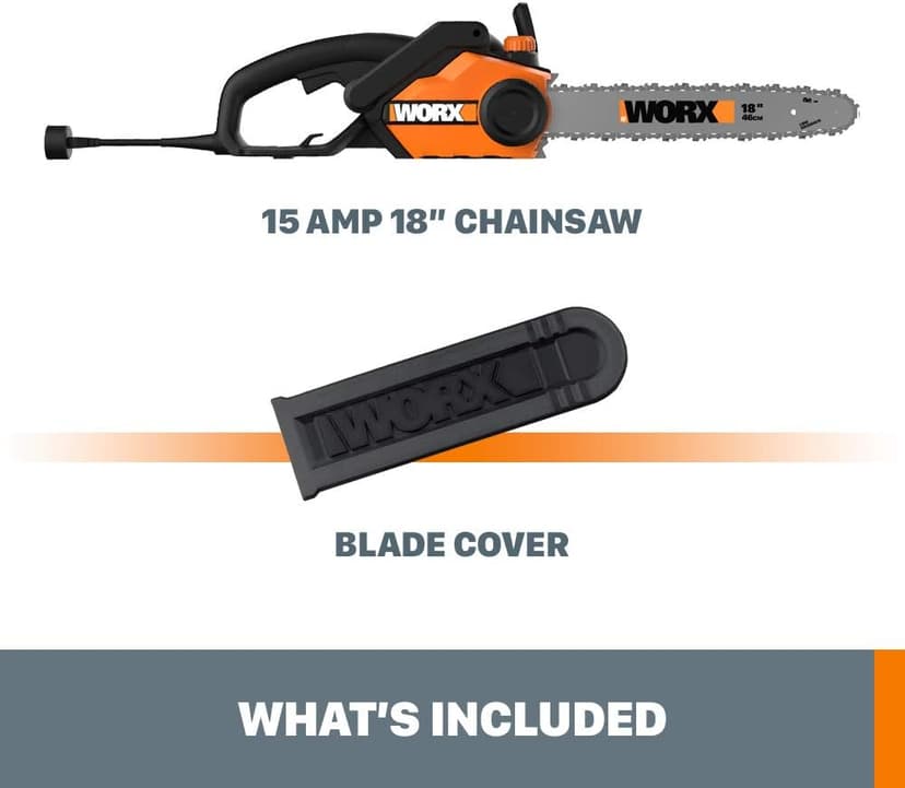 Worx WG304.2 Saw 18-Inch 15.0 Amp Electric Chainsaw with Auto-Tension, Chain Brake