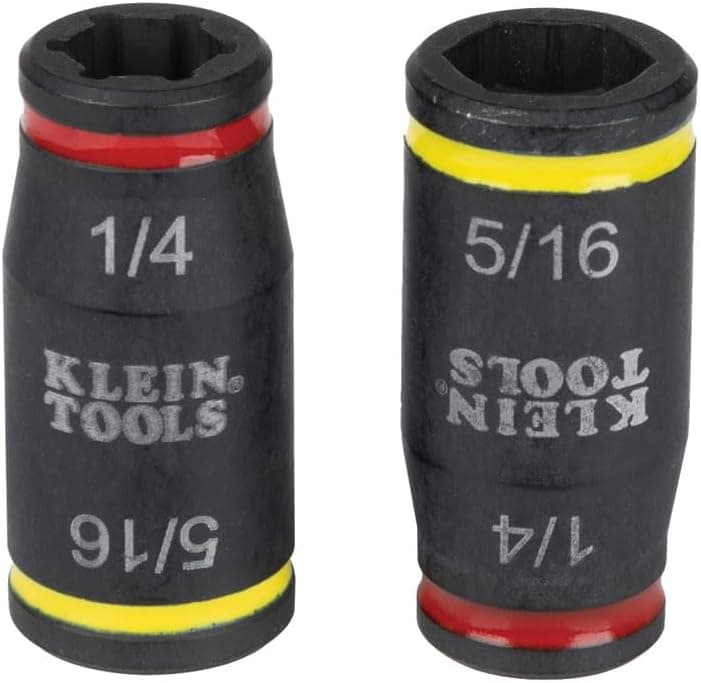 Klein Tools 32768 Impact Driver Set, 3-in-1 SAE Impact Socket and Bit Holder, Flip Socket with Nut Drivers in 1/4 and 5/16 Hex Sizes, 3 and 5-Inch Lengths, 2-Piece
