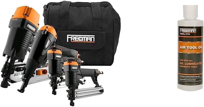 Freeman P4FRFNCB Pneumatic Framing and Finishing Nailer and Stapler Kit with Bag (4-Piece) & PTTO Air Tool Oil, 8 oz.