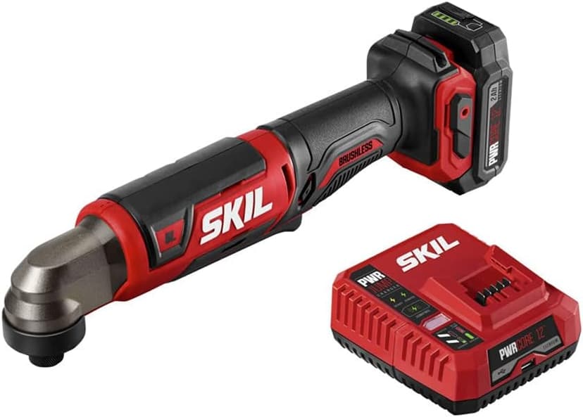 SKIL PWR CORE 12 Brushless 12V 1/4 Inch Hex Right Angle Impact Driver Includes 2.0Ah Lithium Battery and PWR JUMP Charger - RI574502