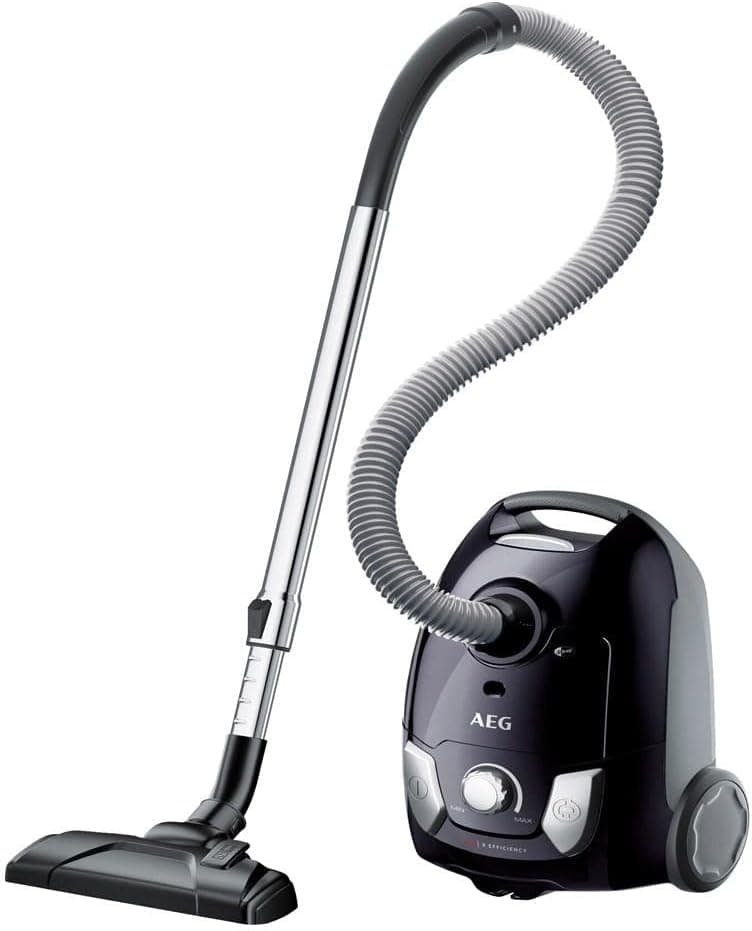 AEG VX4 Vacuum Cleaner with Bag, VX4-1-EB, Powerful Suction, All Floor Types, Hard Floors & Carpets, Washable Filter, 7.5 Meter Range, Including Accessories, Handheld Vacuum Cleaner, 80dB, Black