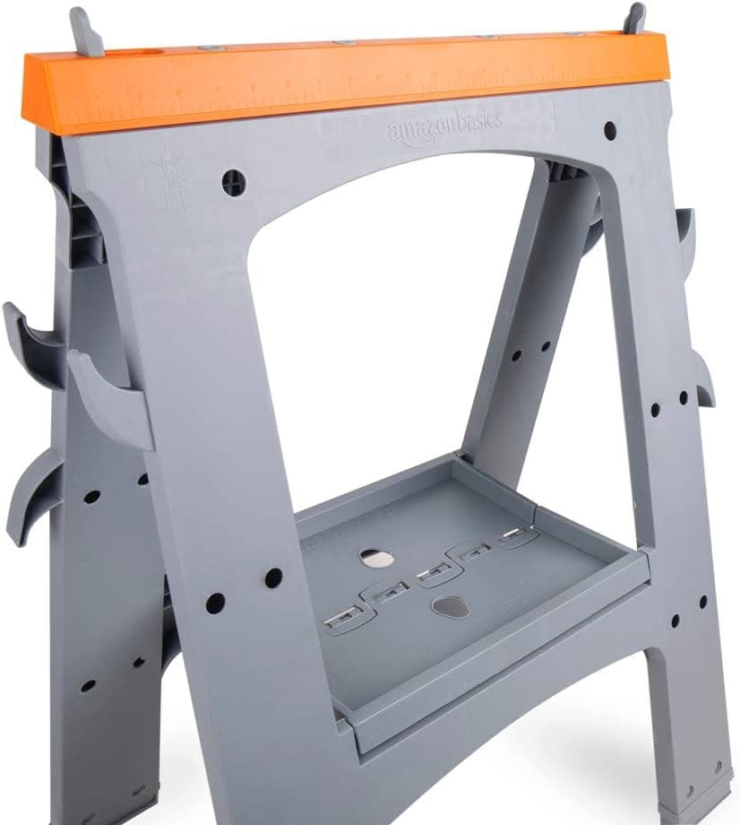 Amazon Basics Rectangular Folding Sawhorse - Set of 2, 900 Pound Capacity, Orange and Grey