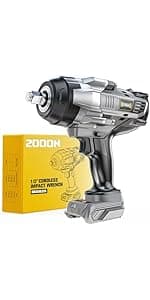 Cordless Impact Wrench 1/2 inch Compatible with DeWalt 20v Battery, 1000Ft-lbs(1360N.m) High Torque Impact Driver with 4-Modes, LED Light, Electric Impact Gun for Car/Truck/Mower(Bare Tool)