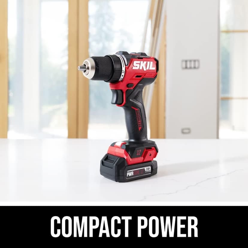 SKIL PWR CORE 12 Brushless 12V 1/2" Compact Variable-Speed Drill Driver Kit with 1/2'' Single-Sleeve, Keyless Chuck & LED Worklight Including 2.0Ah Battery and PWR JUMP Charger - DL6290A-10
