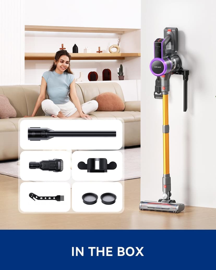 Cordless Vacuum Cleaner, 45000Pa/550W Powerful Vacuum Cleaners, Anti-Tangle Vacuum Cleaners for 60 Mins Runtime, LED Display, Rechargeable Wireless Stick Vacuum Cleaner for Pet Hair, Hardwood, Carpet