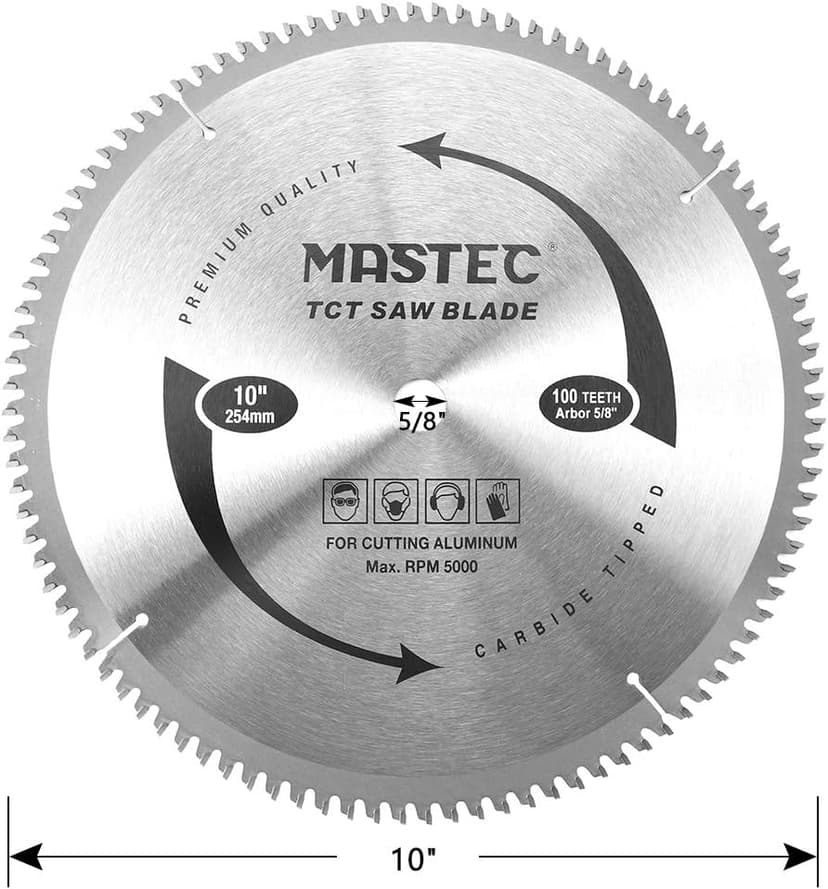 10-Inch 100T Carbide Tooth TCG for Aluminum Saw Blade with 5/8-Inch Arbor