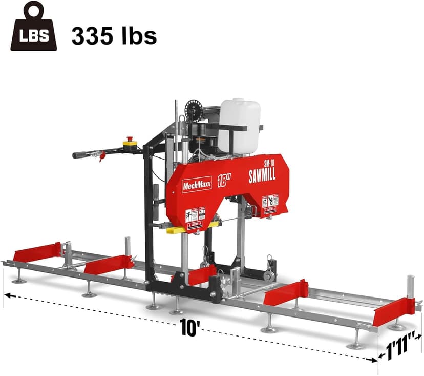 212cc 7HP Gasoline Engine,18'' Log Diameter,8'1'' Cutting Length,15" Board Width And 7'' Board Thickness,10' Track Length,Portable Wood Sawmill Chain Saw,Model SM-18