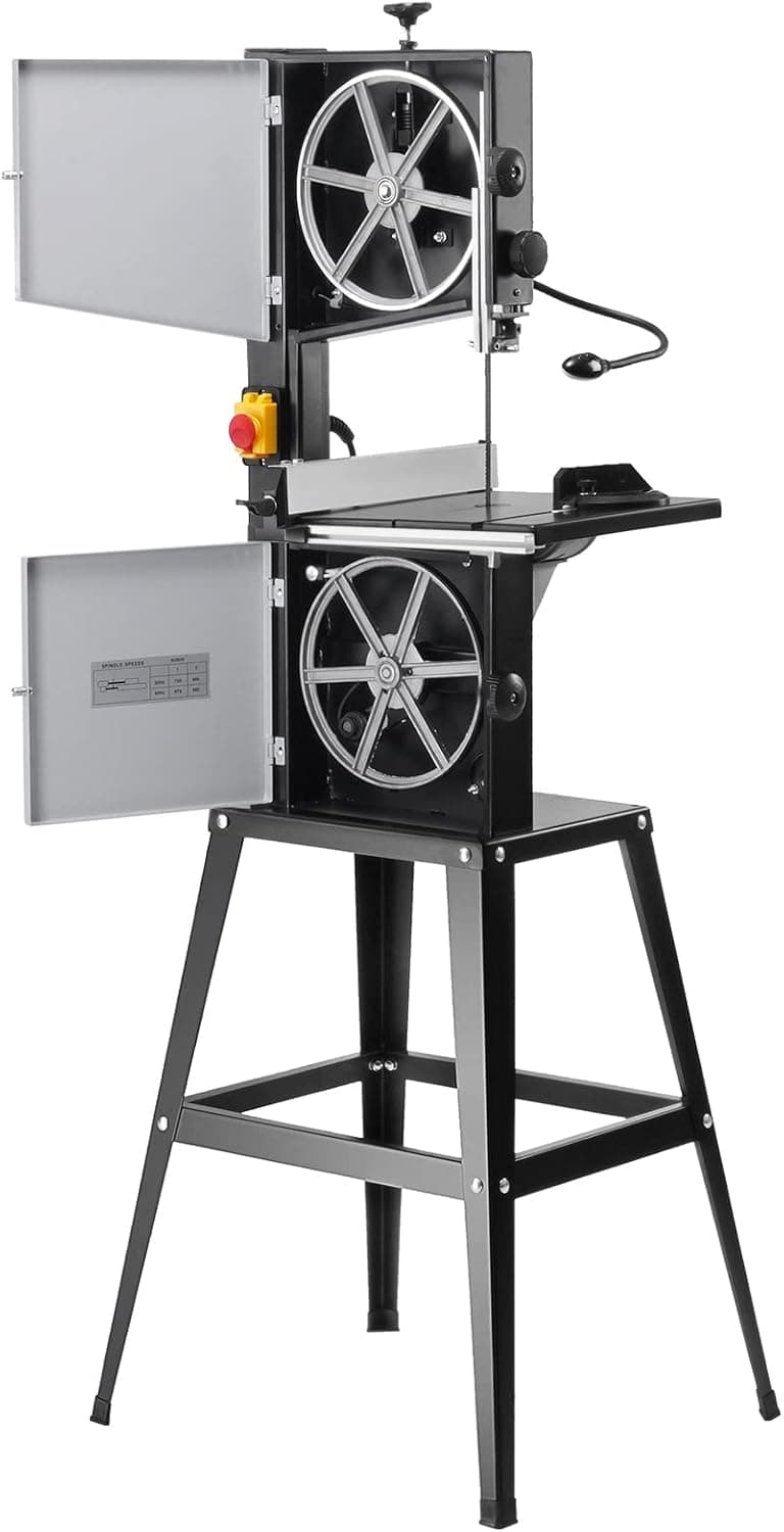 VEVOR Band Saw with Stand, 10-Inch, 560 & 1100 RPM Two-Speed Benchtop Bandsaw, 370W 1/2HP Motor with Metal Stand Optimized Work Light Workbench Fence and Miter Gauge, for Woodworking Aluminum Plastic