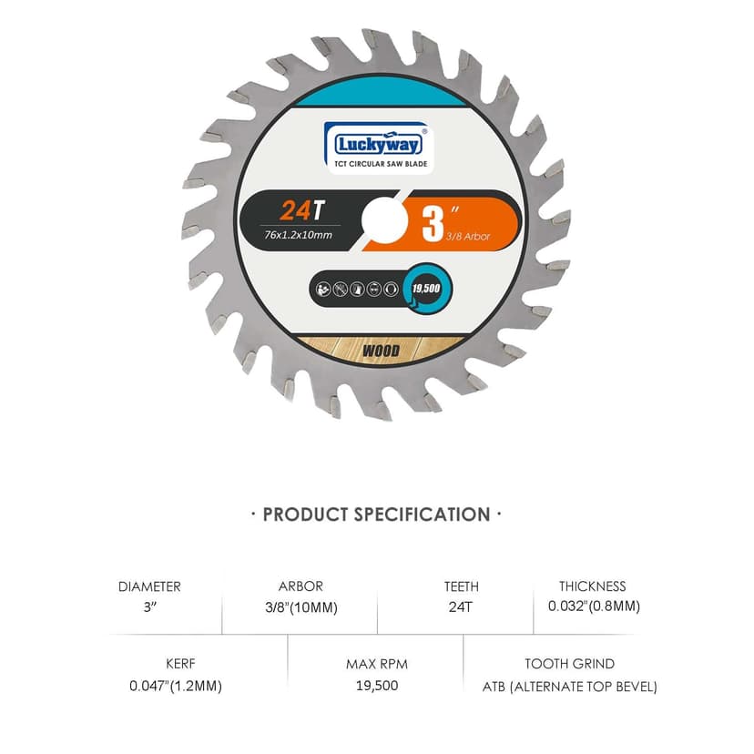 Luckyway 7-1/4 Inch Circular Saw Blade 60T Finish with 5/8 Inch Arbor TCT (Tungsten Carbide Tipped) Saw Blade for Cutting Wood