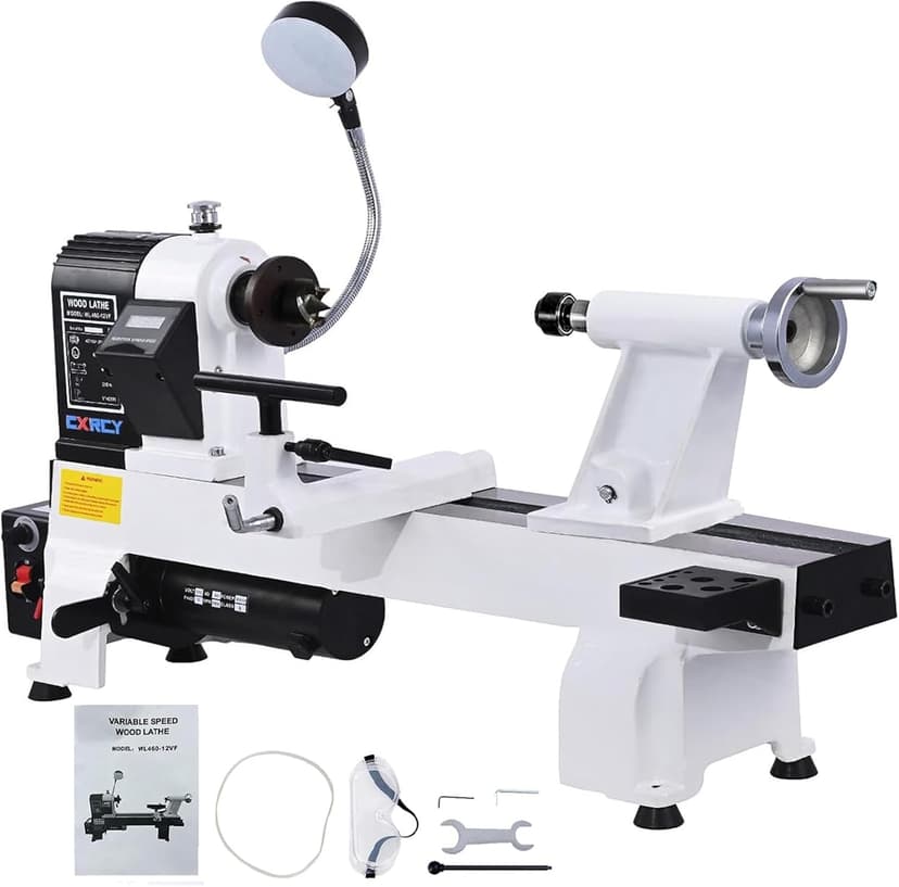 CXRCY 12" x 18" Wood Lathe, Powerful Benchtop Wood Lathe Machine 3/4 HP Infinitely Variable Speed 650-3800 RPM with Lathe Belt & Goggle for Woodworking, Woodturning (Model:WL460-12VF)