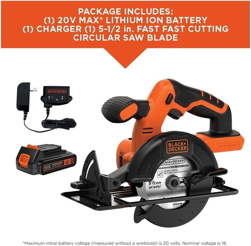 BLACK+DECKER 20V MAX POWERCONNECT 5-1/2 in. Cordless Circular Saw with Battery and Charger (BDCCS20C)
