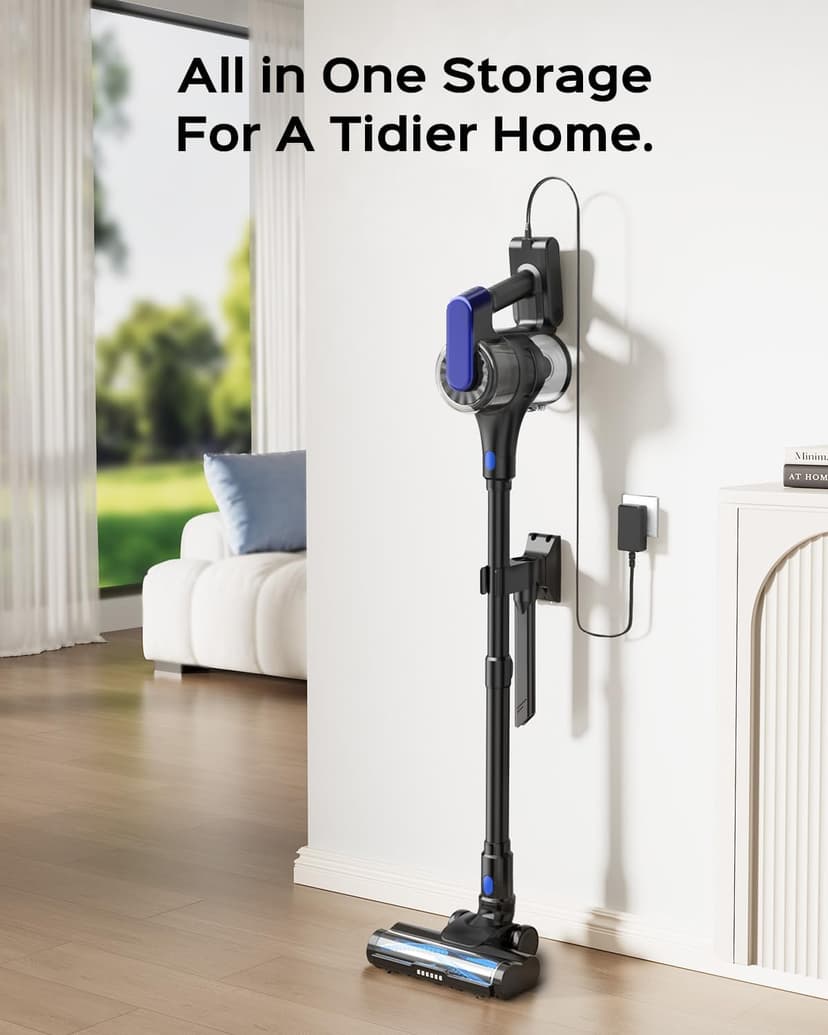 Cordless Stick Vacuum Cleaner, 55Min Cordless Vacuum Cleaners for Home, Powerful Suction Rechargeable Vacuum with Green LED Headlight, Lightweight Stick Vac for Carpet, Hardwood Floors & Pet Hair