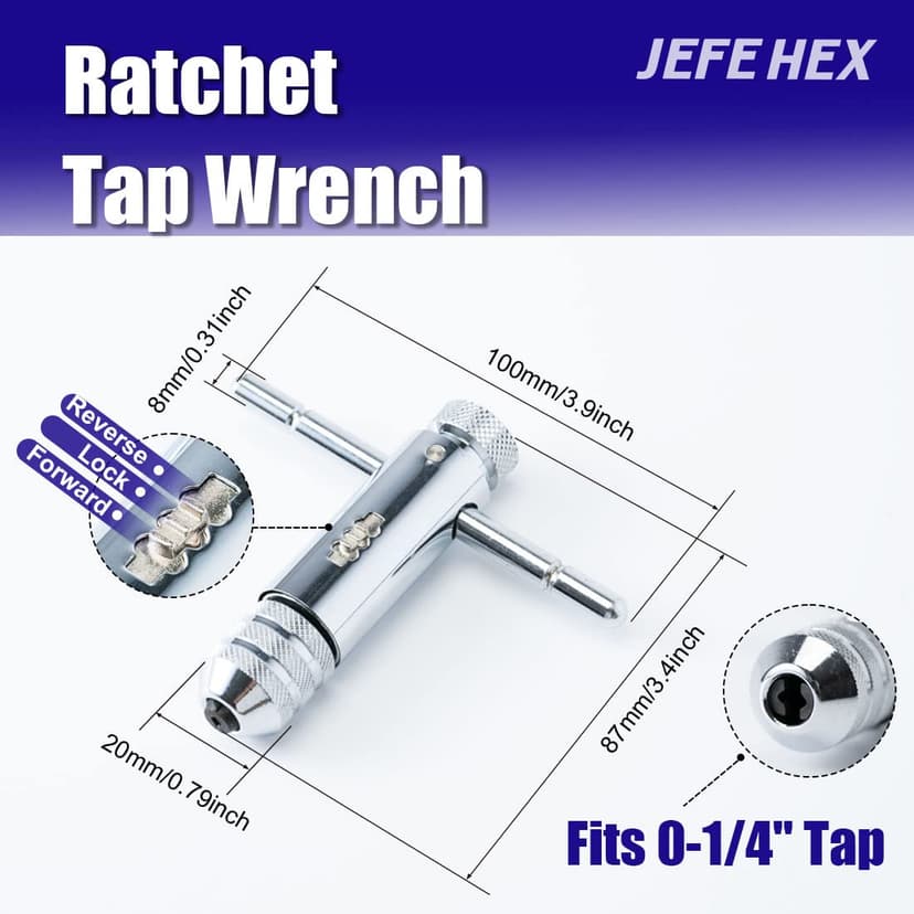 JEFEHEX 18pcs Drill and Tap Set with 1 Piece T-Handle Ratchet Tap Wrench, Tap Range 6-32NC—1/2"-13NC, Black and Gold Premium HSS Jobber Length Drill Bits and Hand Plug Taps with Metal Indexed Box