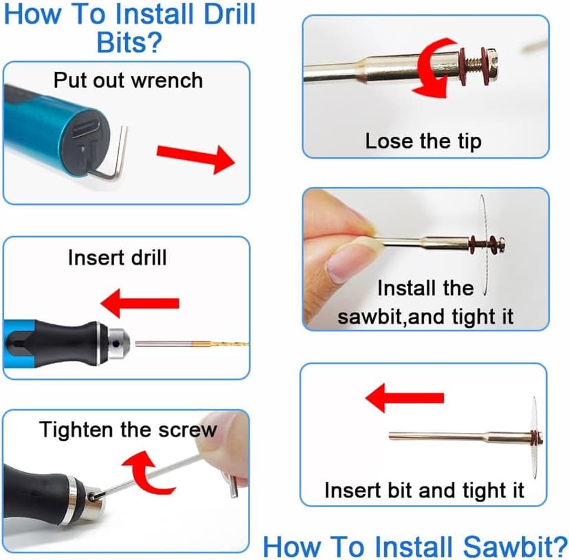 3-Speed Cordless Mini Drill Pen With 8 Small Drill Bits,Rechargeable Electric Hand Drill Pin Vise,Resin Drill Set For Jewelry Making,Resin,Plastic,Wood,Keychains DIY (BLUE)