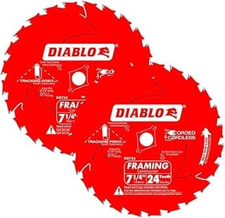 Diablo Framing Saw Blade for Wood - 7-1/4" x 24-Tooth, Thin Kerf, Anti-Vibration, Long Life for Framing & Pressure-Treated Wood, Tracking Point Tooth Design - Pack of 2 - D0724A