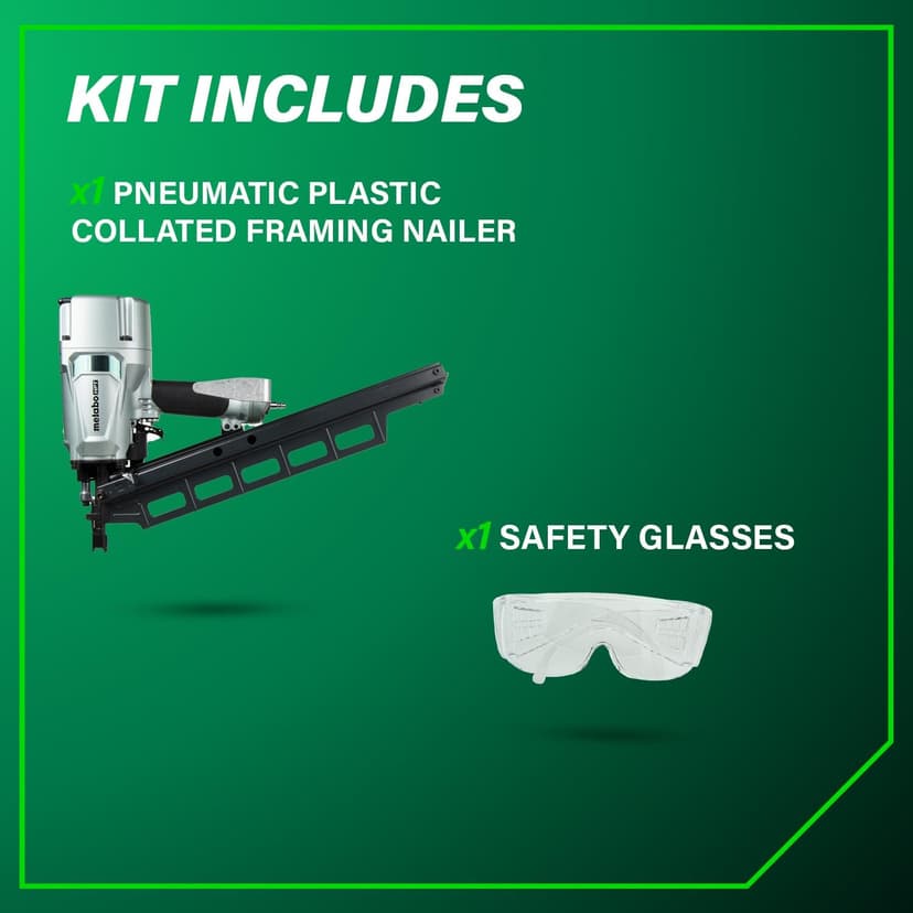 Metabo HPT Framing Nailer, Pro-Preferred Pneumatic Power Nailer & Framing Tool for Flooring, Roof Decking, Selectable Trigger & Rafter Hook, 21° 2" to 3-1/4" Plastic Collated Nails, NR83A5