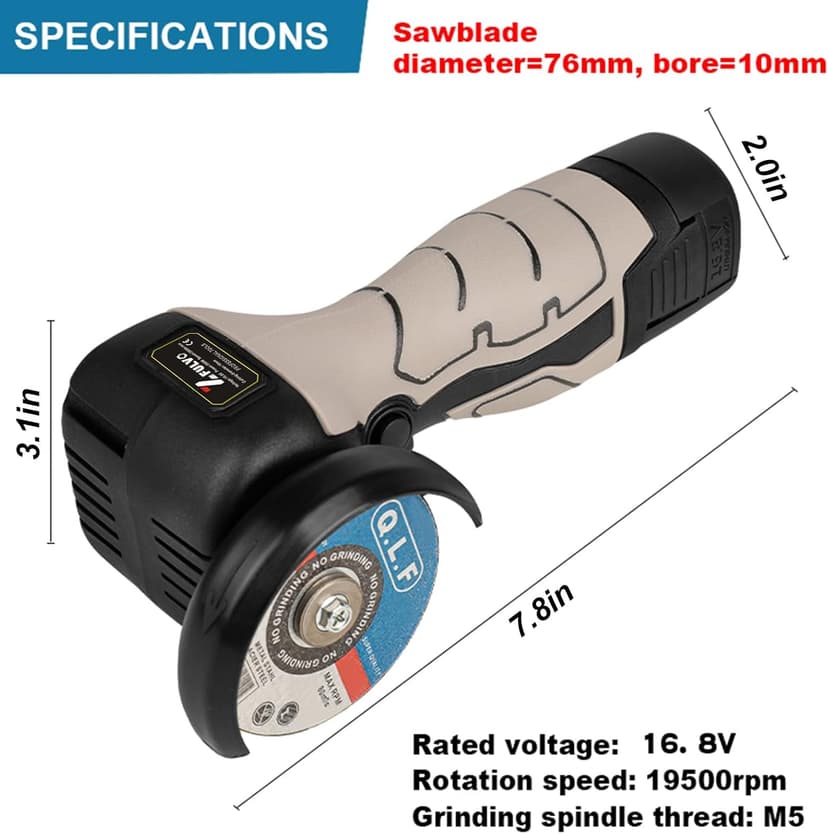 Cordless Brush Angle Grinder Kit, 19500rpm Mini Electric Angle Grinding Tool with 2pcs 16.8V 2000mAh Batteries and 5-Cutting Discs, Grinder Handheld Cutter for Metal Wood