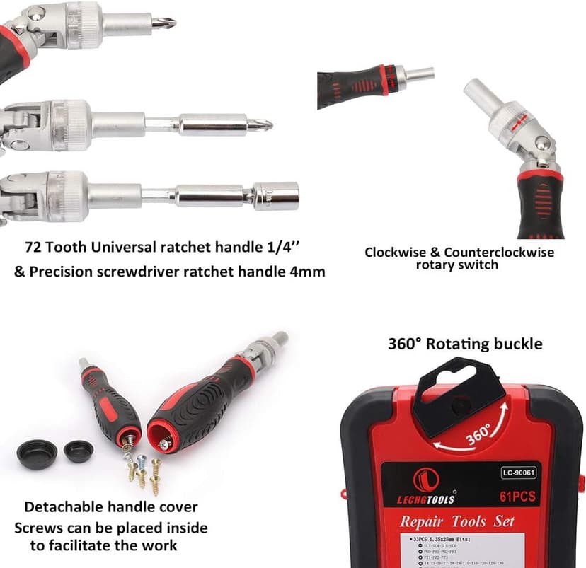 61 in 1 Ratcheting Screwdriver Set, Magnetic Screwdriver Bit Set with Rotatable Ratchet Handles, Sockets & Bits, Household Repair Tool Kits for Computers, Electronic Devices, Furniture