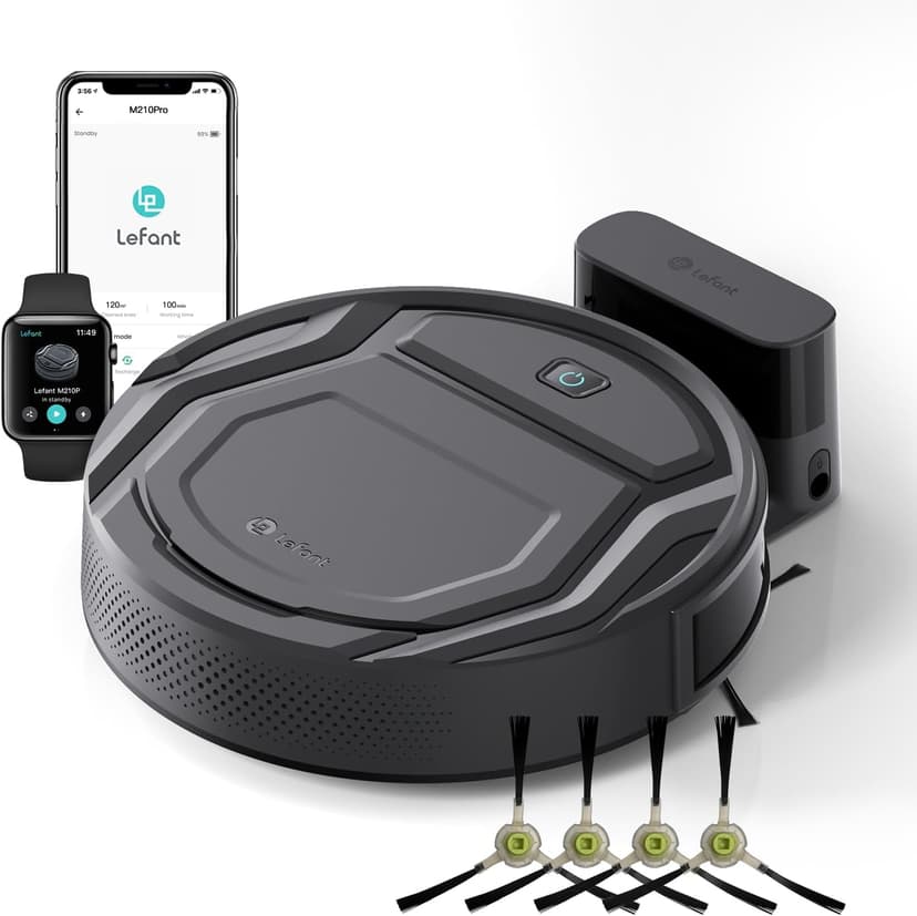 Lefant M210 Pro Robot Vacuum, Slim Quiet, 3 Adjustable Suction Levels, 6 Modes, Robot Vacuum Cleaner for Pet Hair, Hard Floors & Low Carpets, Self-Charging, WiFi/App/Alexa Control, Gray